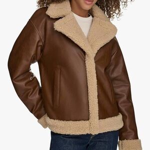 Faux Leather Sherpa Lined Moto Jacket